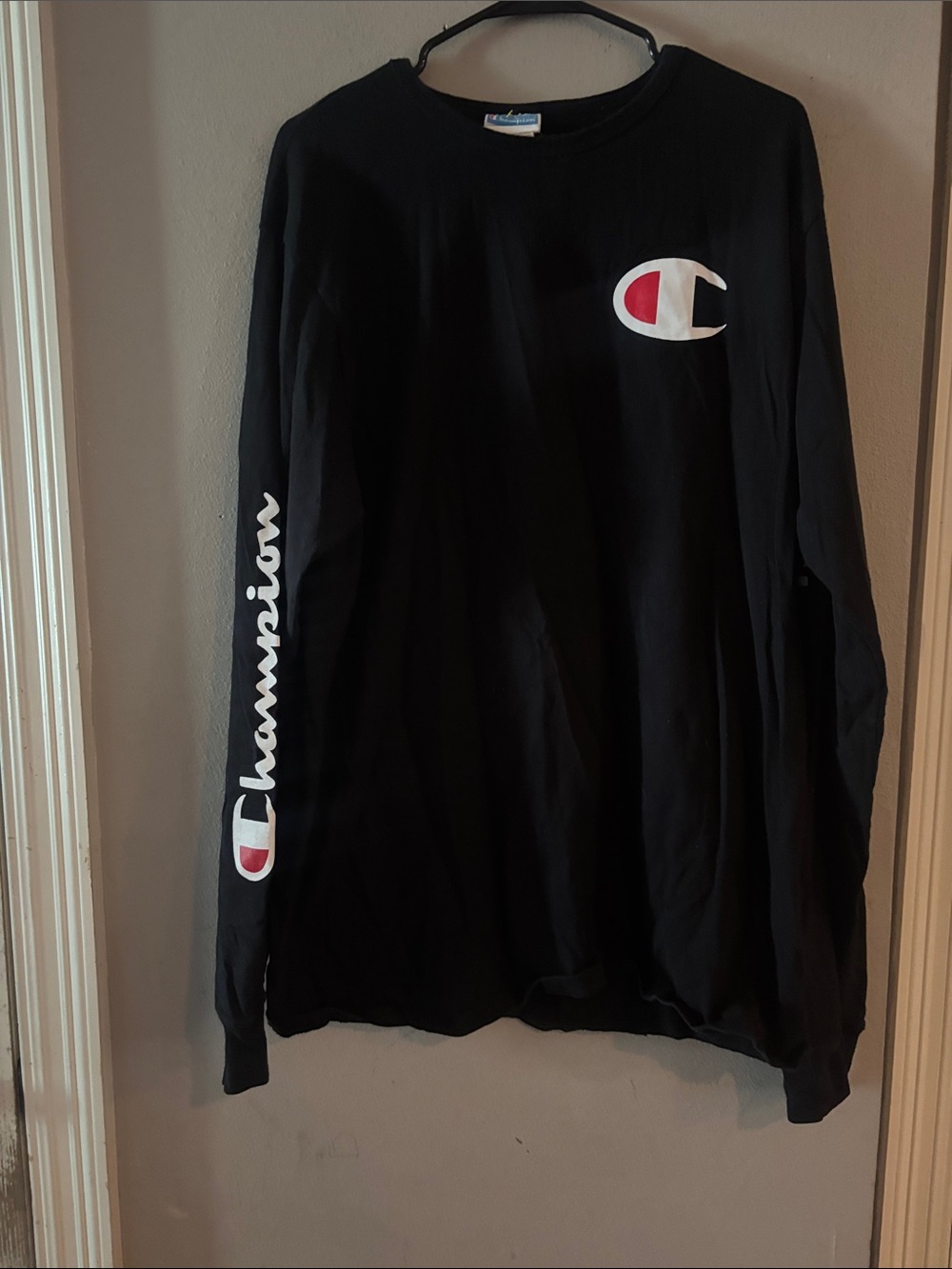 Champion Black Crewneck Sweatshirt with Red & White Logo